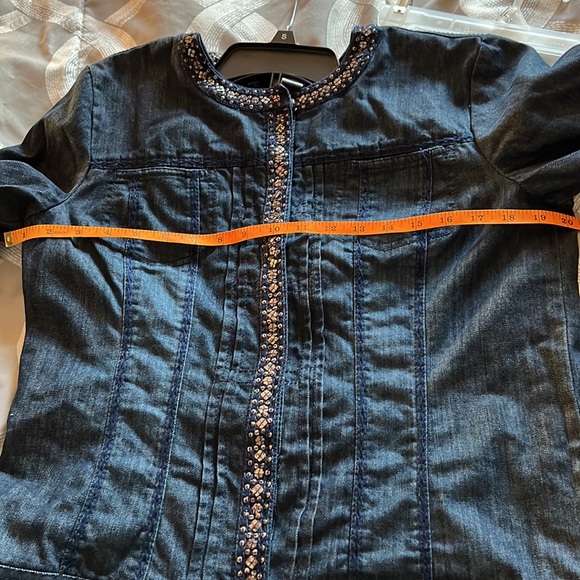 Chicos Embellished Snap Front Denim Jacket - Picture 6 of 7
